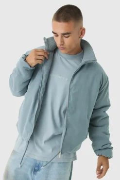 Boxy Rib Collar Bomber Jacket In Blue