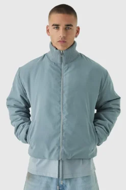 Boxy Rib Collar Bomber Jacket In Blue