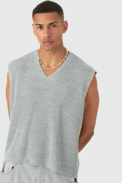 Boxy Ribbed V Neck Sweater Vest