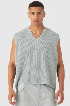 Boxy Ribbed V Neck Sweater Vest