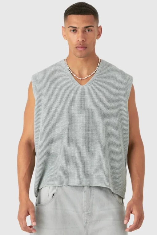 Boxy Ribbed V Neck Sweater Vest