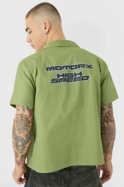 Boxy Short Sleeve Moto Poplin Shirt