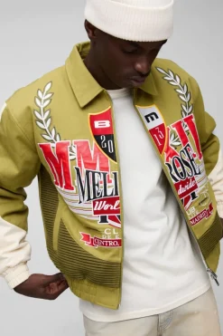 Boxy Twill Ribbed Moto Jacket