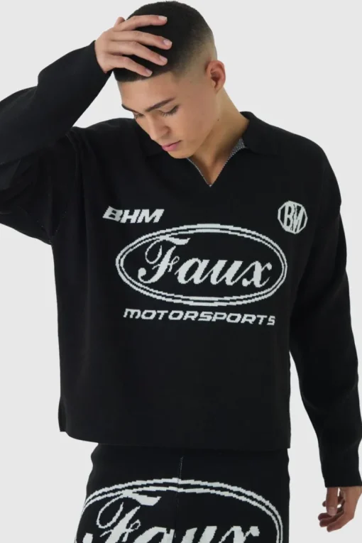 Boxy V Neck BHM Moto Knitted Jumper