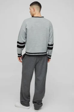 Boxy V Neck Boxy Distressed Varsity Jumper