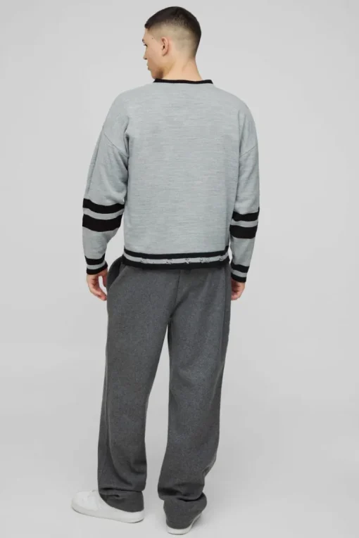 Boxy V Neck Boxy Distressed Varsity Jumper