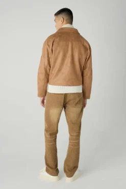 Boxy Washed Collared Harrington Jacket In Brown