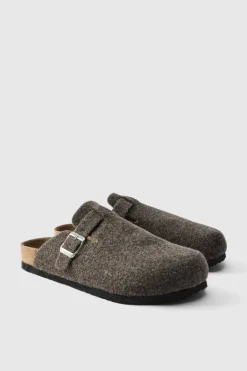 Brown Felt Mule