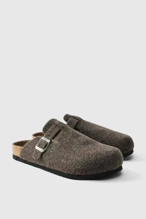 Brown Felt Mule