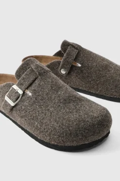 Brown Felt Mule