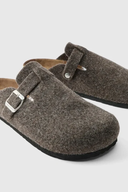 Brown Felt Mule