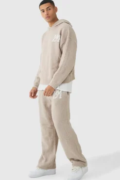 Brushed Boucle Knitted Branded Hooded Tracksuit