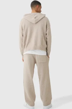 Brushed Boucle Knitted Branded Hooded Tracksuit