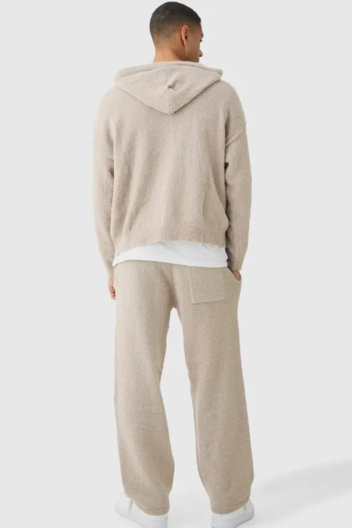 Brushed Boucle Knitted Branded Hooded Tracksuit