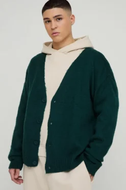 Brushed Contrast Trim Boxy Cardigan