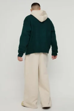 Brushed Contrast Trim Boxy Cardigan