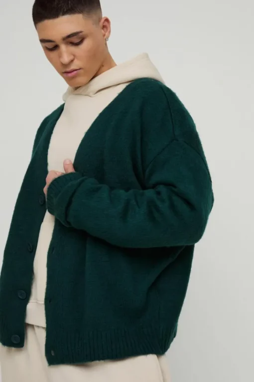 Brushed Contrast Trim Boxy Cardigan
