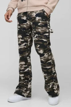 Camo Raw Hem Gusset Carpenter Flared Jeans