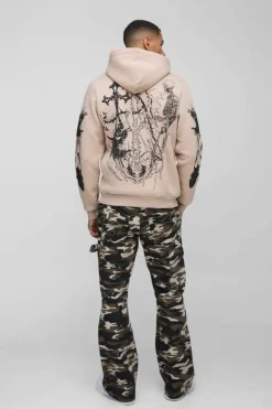 Camo Raw Hem Gusset Carpenter Flared Jeans