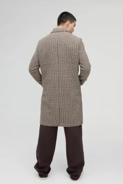 Check Collared Overcoat In Brown