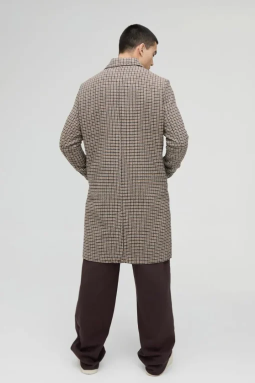 Check Collared Overcoat In Brown