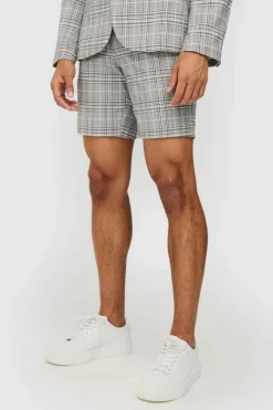 Check Weave Slim Fit Suit Shorts