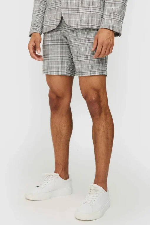 Check Weave Slim Fit Suit Shorts