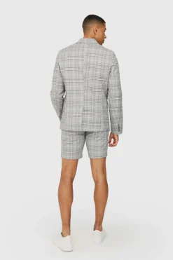 Check Weave Slim Fit Suit Shorts