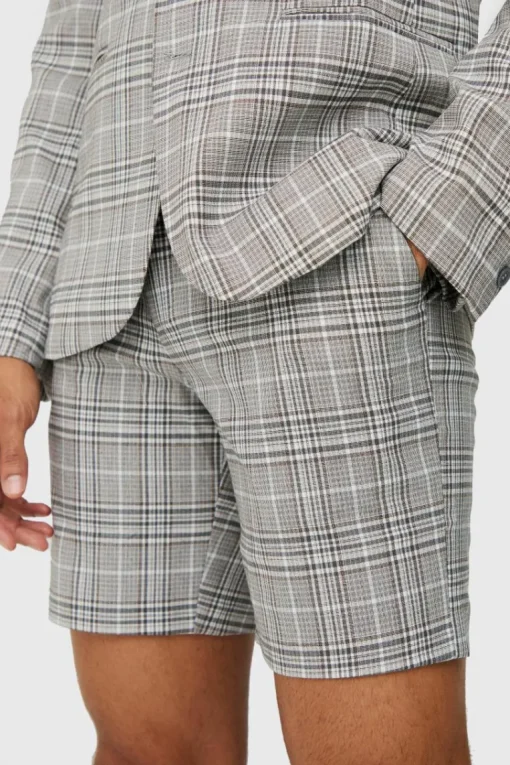 Check Weave Slim Fit Suit Shorts