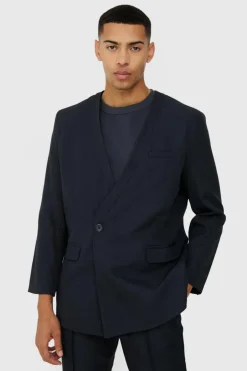 Collarless Suit Set in Navy