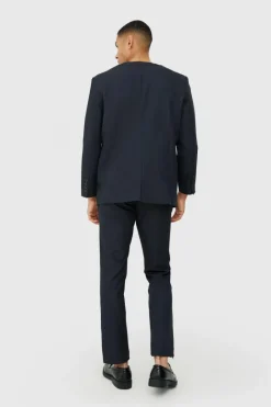 Collarless Suit Set in Navy