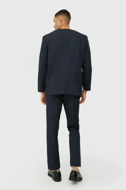 Collarless Suit Set in Navy