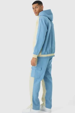 Crinkle Nylon And Denim Hooded Jacket