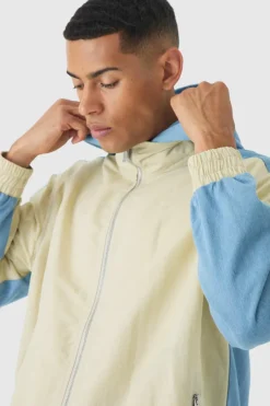 Crinkle Nylon And Denim Hooded Jacket
