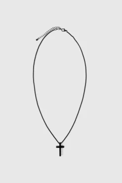 Cross Necklace, Ring And Bracelet Set In Black