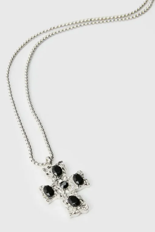 Cross Pendant Necklace In Black