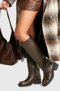 Distressed Column Knee High Boots