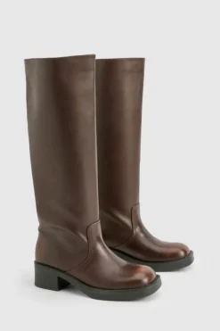 Distressed Column Knee High Boots