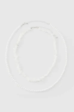 Double Layer Beaded Necklace In White