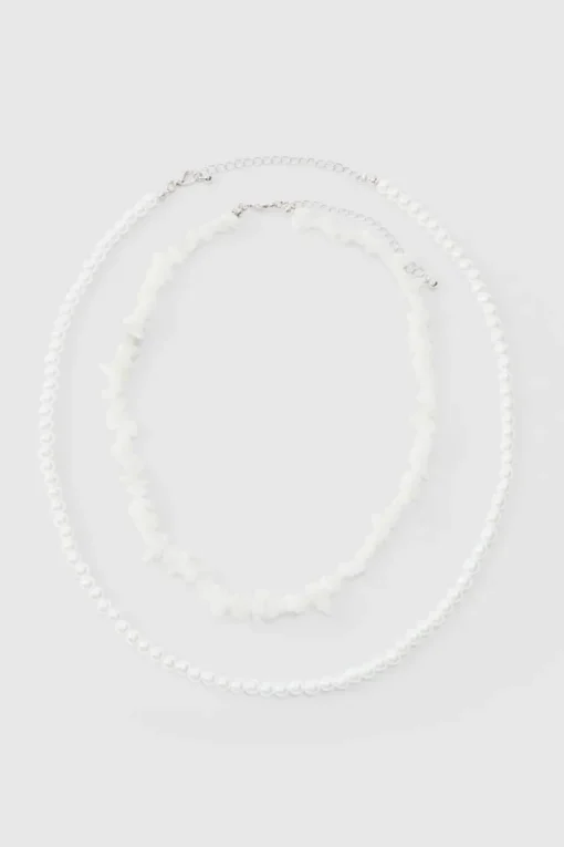 Double Layer Beaded Necklace In White