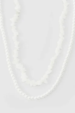 Double Layer Beaded Necklace In White