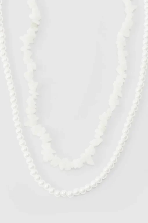 Double Layer Beaded Necklace In White