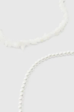 Double Layer Beaded Necklace In White