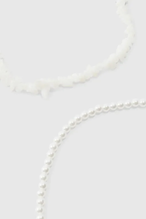 Double Layer Beaded Necklace In White