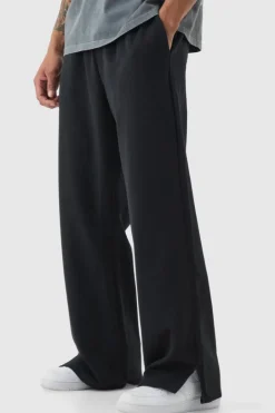 Drawcord Waist Split Hem Straight Leg Trousers
