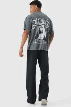 Drawcord Waist Split Hem Straight Leg Trousers