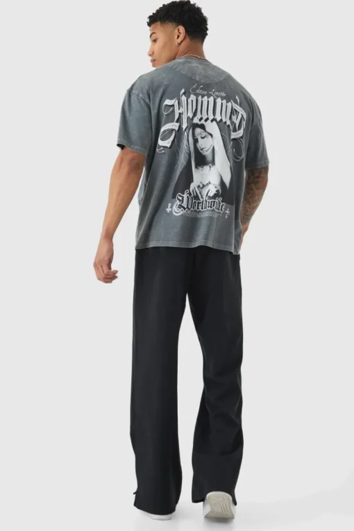 Drawcord Waist Split Hem Straight Leg Trousers
