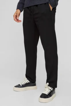 Elastic Waistband Stretch Tapered Tailored Trouser