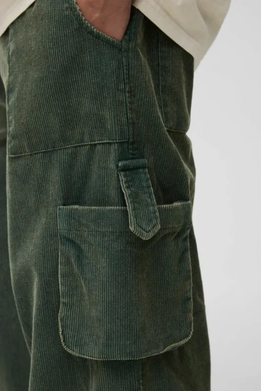 Elasticated Waist Baggy Acid Wash Corduroy Cargo Trouser