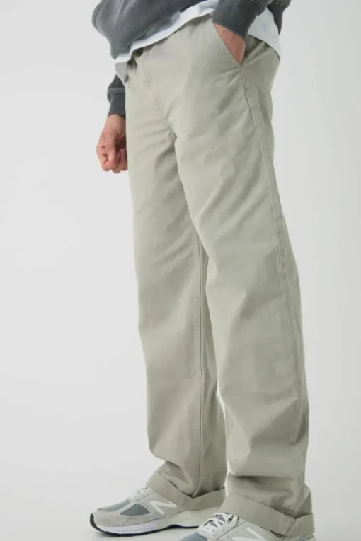 Elasticated Waist Baggy Turn Up Hem Chino Trousers
